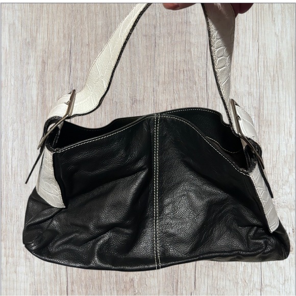 Pulicati Handbags - Pulicati Italia Purse Color Block Black White Leather Shoulder 3 Compartments